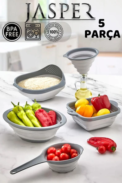 Jasper Qlux JPR-0108 5'li Akordiyon Katlanır Süzgeç Mutfak Çeyiz Seti