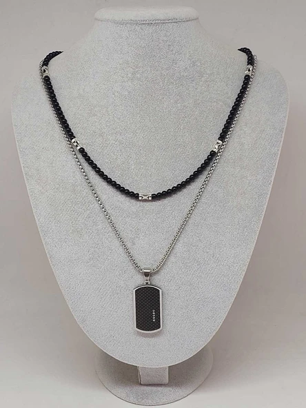 Night Serisi Erkek Doğal Taşlı Çelik Kolye (56032) - 2