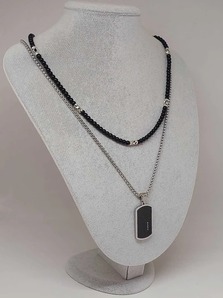 Night Serisi Erkek Doğal Taşlı Çelik Kolye (56032) - 4