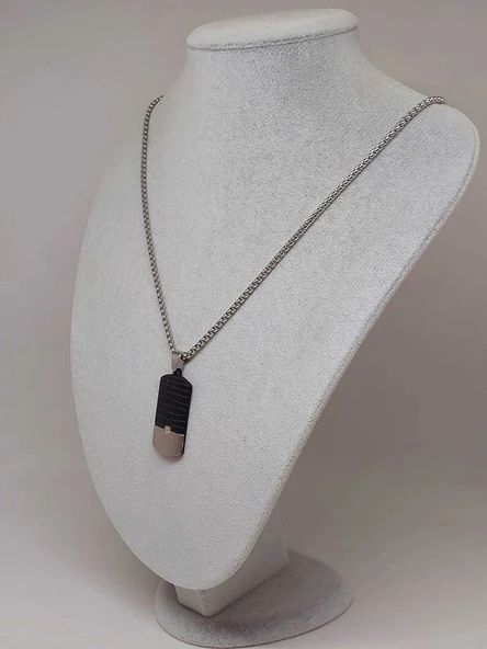 Siyah Desen Detaylı Taşlı Erkek Çelik Kolye (56036) - Resim 4