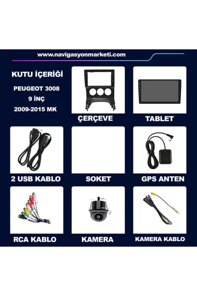 NAVMİNA PEUGEOT 5008 / 3008 MANUEL KLİMA UYUMLU 9 İNÇ 4-64 GB MULTİMEDYA KAMERA - Resim 5