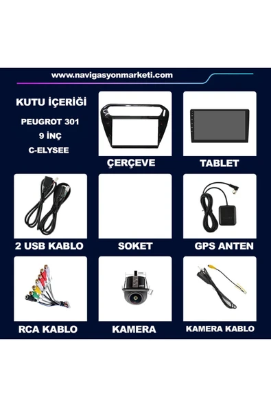 NAVMİNA CİTRROEN C-ELYSEE / PEUGEOT 301 UYUMLU SİYAH 9 İNÇ 6-128 GB MULTİMEDYA - Resim 5