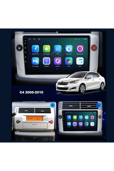 NAVMİNA Citroen C4 2005-2011 Uyumlu 4-64 gb 9 inç Gri Çerçeveli Multimedya ürün görseli