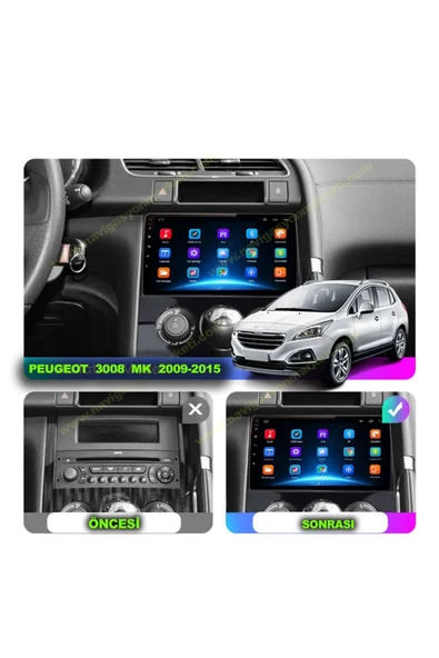 NAVMİNA PEUGEOT 5008 / 3008 MANUEL KLİMA UYUMLU 9 İNÇ 4-64 GB MULTİMEDYA KAMERA