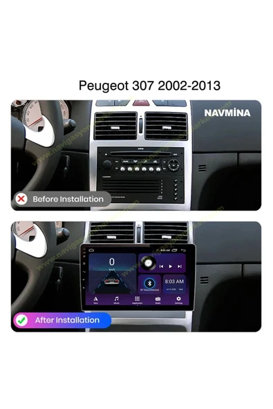 NAVMİNA PEUGEOT 307 2001-2008 Uyumlu 4LÜ DÜĞMELİ 9 İNÇ 4-64 GB MULTİMEDYA ürün görseli