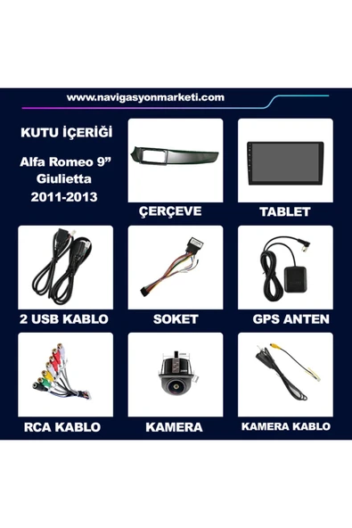 NAVMİNA Alfa Romeo Giulietta 2011-2013 Uyumlu 9 inç 4-64 GB Multimedya - 2