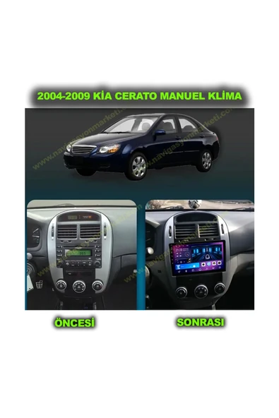 NAVMİNA KİA CERATO 2004-2009 ARASI MANUEL KLİMA UYUMLU 9 İNÇ 6-128 GB MULTİMEDYA KAMERA