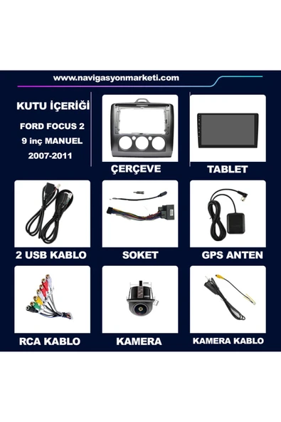 NAVMİNA Ford Focus 2 Connect 2007-2011 Uyumlu  Manuel Klima Uyumlu 9 inç 4-64 GB Multimedya - 6