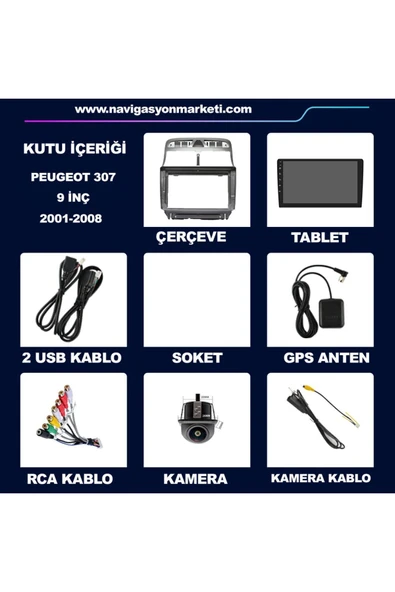 NAVMİNA PEUGEOT 307 2001-2008 Uyumlu 4LÜ DÜĞMELİ 9 İNÇ 4-64 GB MULTİMEDYA - Resim 7