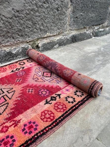 75x360 cm Pembe Renk Boho Stili Uzun Yolluk, Antik Antre ve Giriş Yolu Halısı - 7