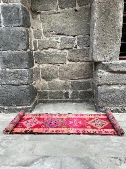 75x360 cm Pembe Renk Boho Stili Uzun Yolluk, Antik Antre ve Giriş Yolu Halısı - 6