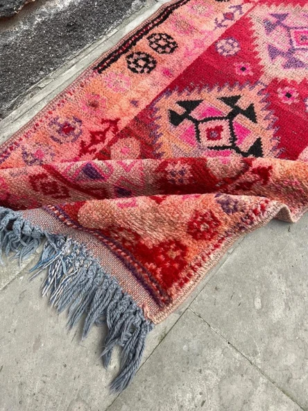 75x360 cm Pembe Renk Boho Stili Uzun Yolluk, Antik Antre ve Giriş Yolu Halısı - 4