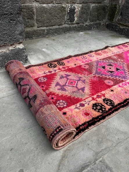 75x360 cm Pembe Renk Boho Stili Uzun Yolluk, Antik Antre ve Giriş Yolu Halısı - 3