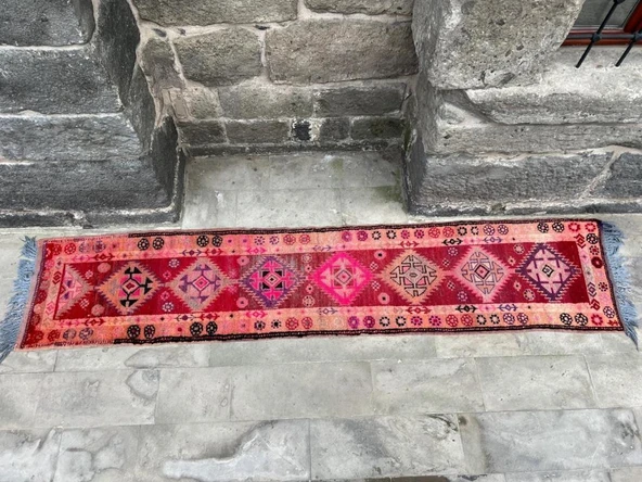75x360 cm Pembe Renk Boho Stili Uzun Yolluk, Antik Antre ve Giriş Yolu Halısı - 8