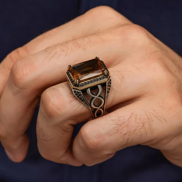 Zultanit Taşlı 925 Gümüş Erkek Yüzük - Resim 3