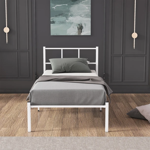 Karyola, Cemre Metal Karyola, 90X190 cm, Beyaz Renk - Resim 3