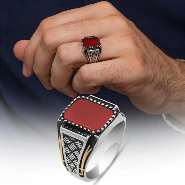 Akik Taşlı Kazaz Model 925 Gümüş Yüzük