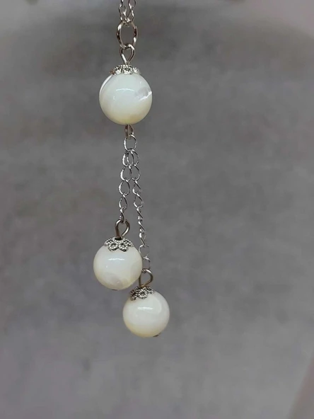 Sedef Taşı Beyaz Zincirli Kolye (14355) - 4