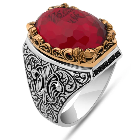 İsimli Kırmızı Taşlı 925 Gümüş Yüzük - Resim 2