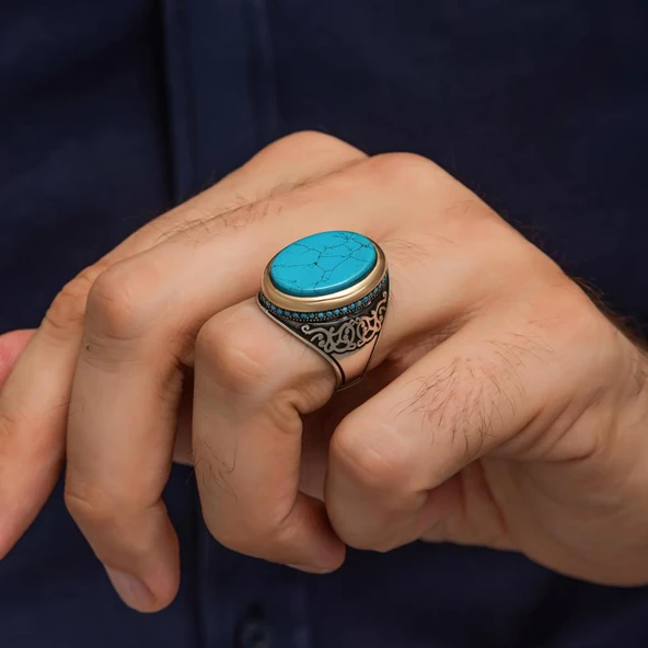 Oval Mavi Taşlı 925 Gümüş Yüzük - Resim 5