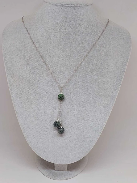 Anyolit (Rubizoit-Rubyzoisit) Taşı Zincirli Kolye (24065) - Resim 2