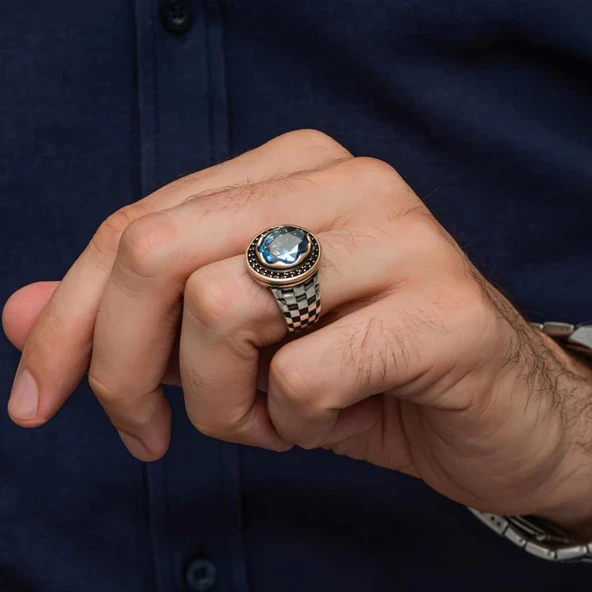 Mistik Topaz Taşlı Kordon Model 925 Gümüş Yüzük - Resim 4