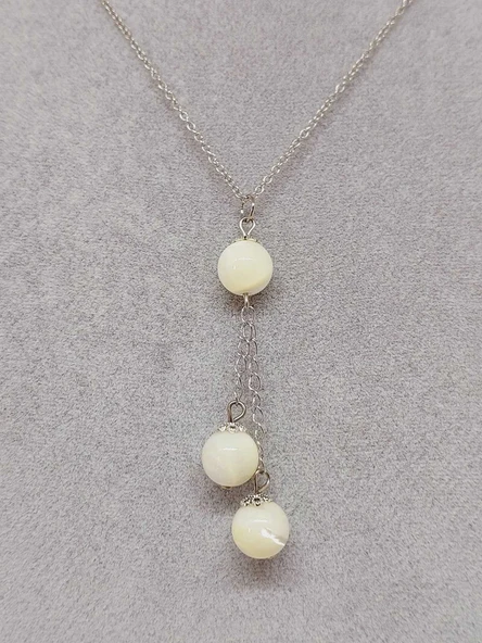 Sedef Taşı Beyaz Zincirli Kolye (14355) - 5