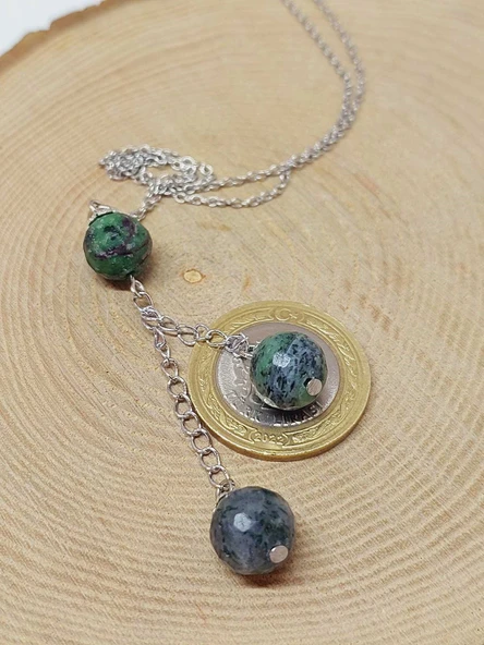 Anyolit (Rubizoit-Rubyzoisit) Taşı Zincirli Kolye (24065) - Resim 3