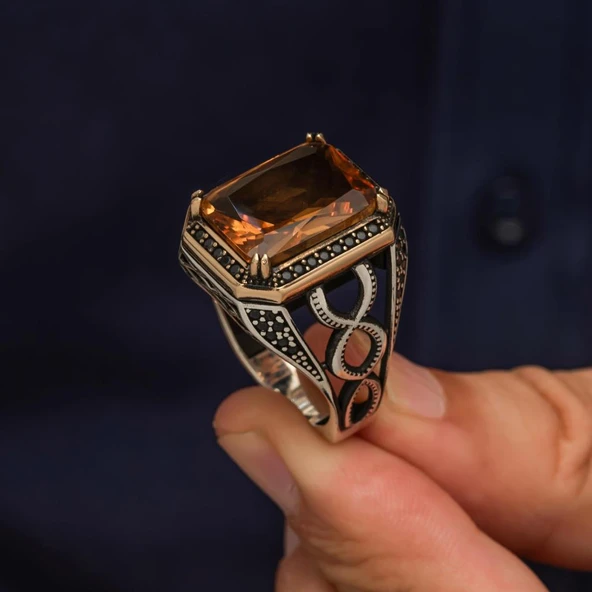 Zultanit Taşlı 925 Gümüş Erkek Yüzük - Resim 5