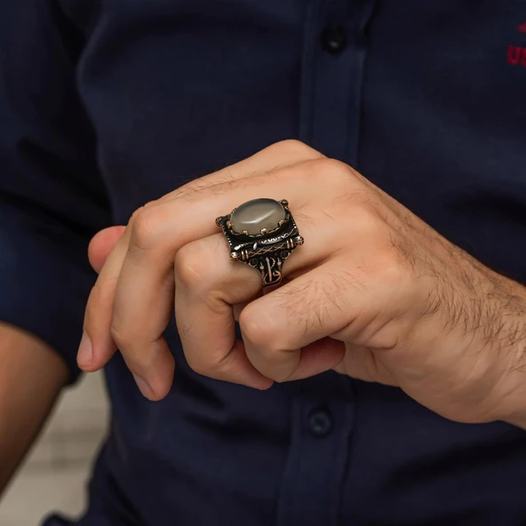 Oval Yemen Akik Taşlı Elifvav 925 Ayar Gümüş Yüzük - Resim 6