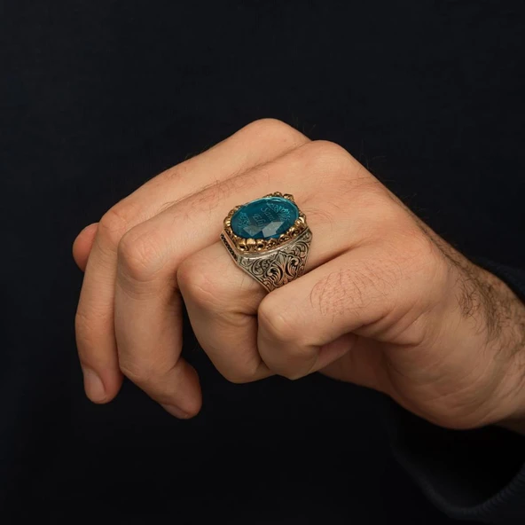 İsimli Mavi Taşlı 925 Gümüş Yüzük - Resim 9