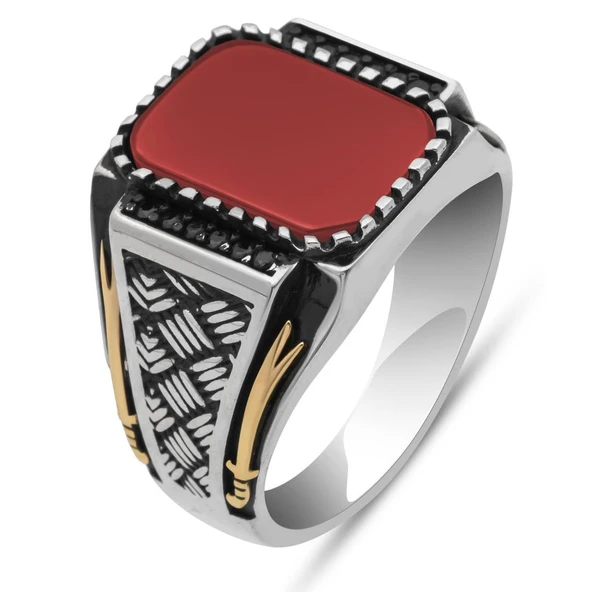 Akik Taşlı Kazaz Model 925 Gümüş Yüzük - 2