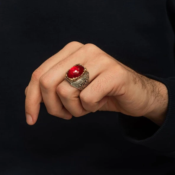 İsimli Kırmızı Taşlı 925 Gümüş Yüzük - Resim 10