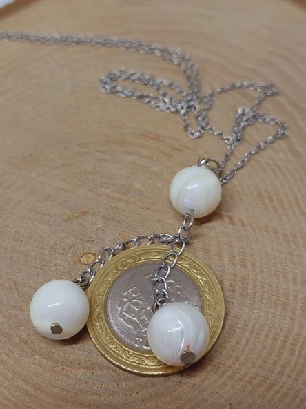 Sedef Taşı Beyaz Zincirli Kolye (14355) - 3