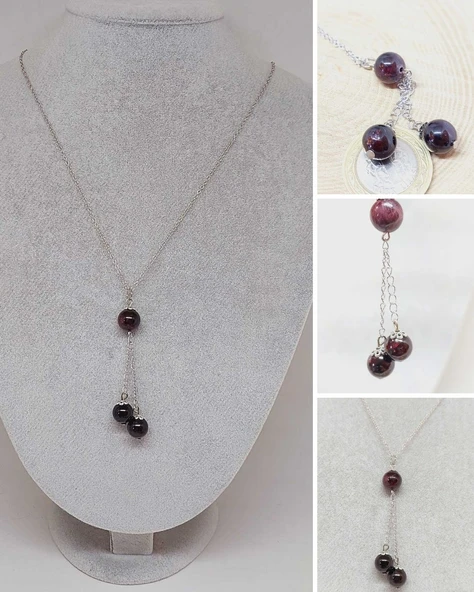 Lal (Garnet-Granat) Taşı Zincirli Kolye (8924) ürün görseli