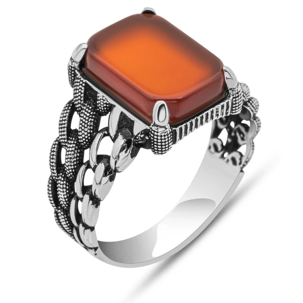 Kare Akik Taşlı 925 Gümüş Yüzük - Resim 2