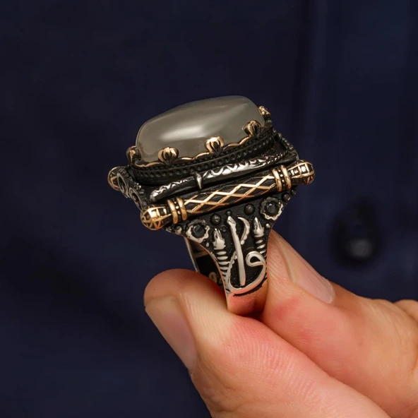 Oval Yemen Akik Taşlı Elifvav 925 Ayar Gümüş Yüzük - Resim 7