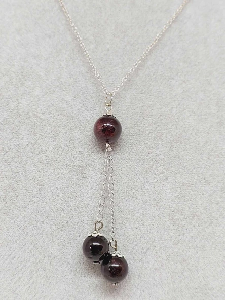 Lal (Garnet-Granat) Taşı Zincirli Kolye (8924) - Resim 5