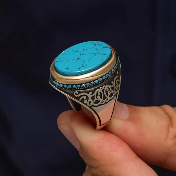 Oval Mavi Taşlı 925 Gümüş Yüzük - Resim 6