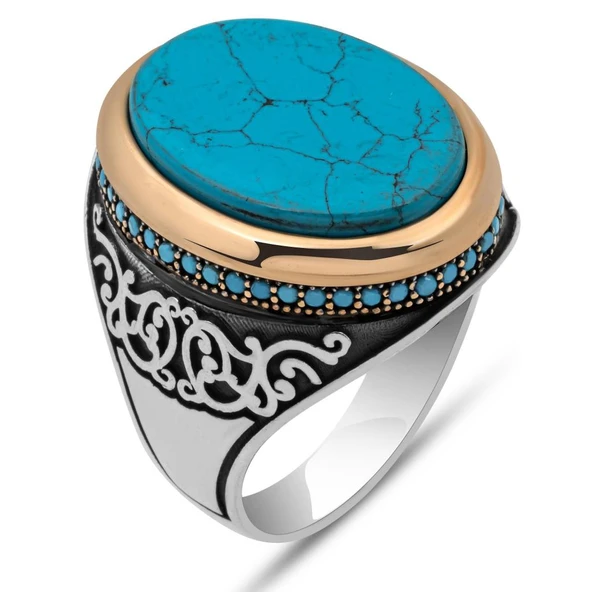 Oval Mavi Taşlı 925 Gümüş Yüzük - Resim 2