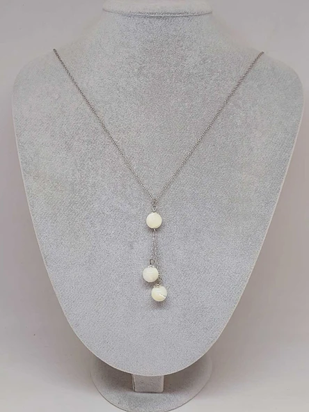 Sedef Taşı Beyaz Zincirli Kolye (14355) - 2