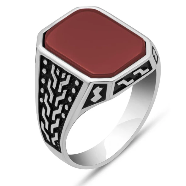 Akik Taşlı 925 Gümüş Erkek Yüzük - 2