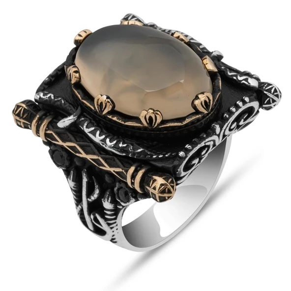 Oval Yemen Akik Taşlı Elifvav 925 Ayar Gümüş Yüzük - Resim 2