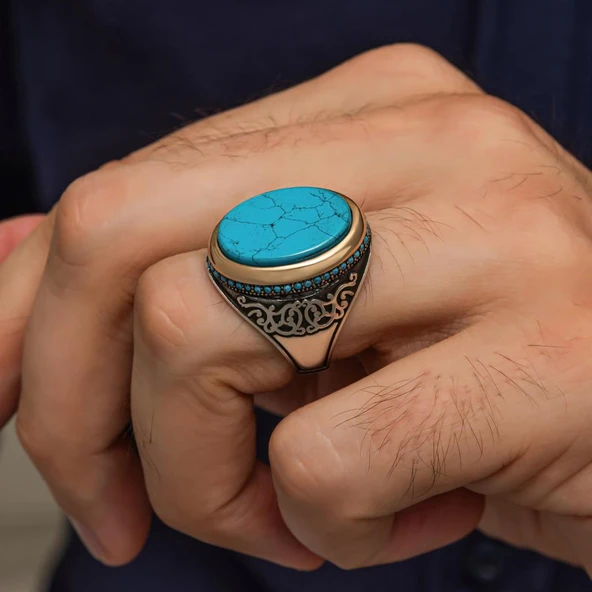 Oval Mavi Taşlı 925 Gümüş Yüzük - Resim 3