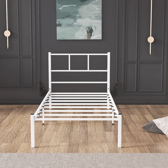 Karyola, Cemre Metal Karyola, 90X190 cm, Beyaz Renk - Resim 4