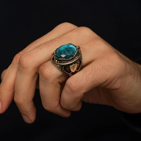 İsimli Mavi Taşlı 925 Ayar Gümüş Yüzük - Resim 7