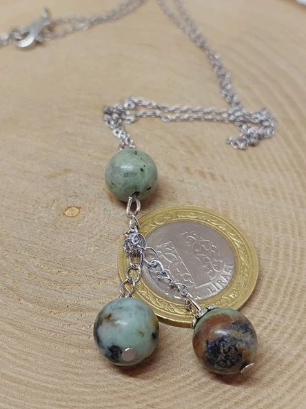 Afrika Turkuazı Taşı Zincirli Kolye (8984) - Resim 3