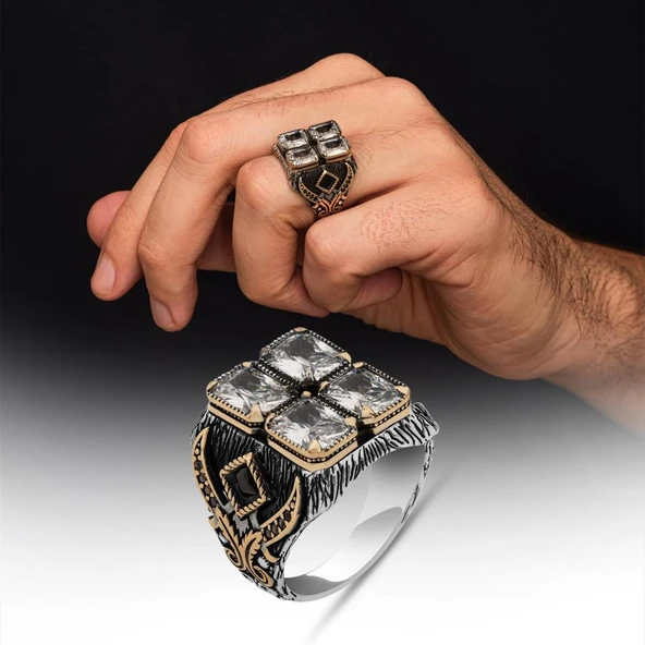 Beyaz Zirkon 4 Taşlı  925 Gümüş Yüzük ürün görseli