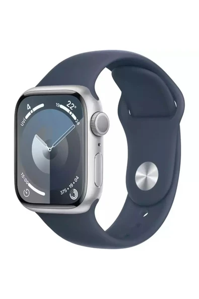 Apple Watch 9 45mm Gümüş Alüminyum Kasa ve Fırtına Mavisi Spor Kordon - S/M