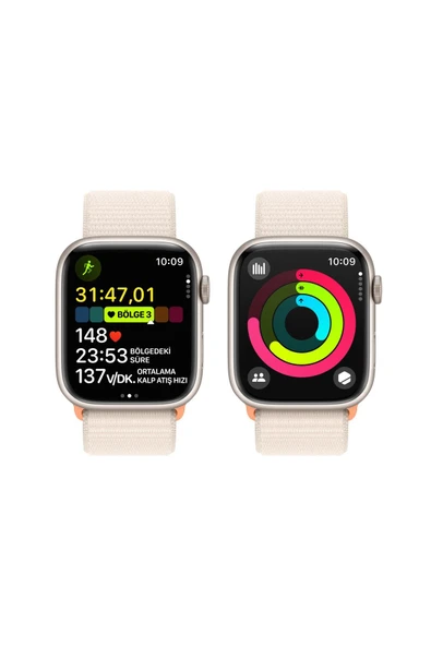 Apple Watch 9 45mm Yıldız Işığı Alüminyum Kasa ve Yıldız Işığı Spor Loop - 6